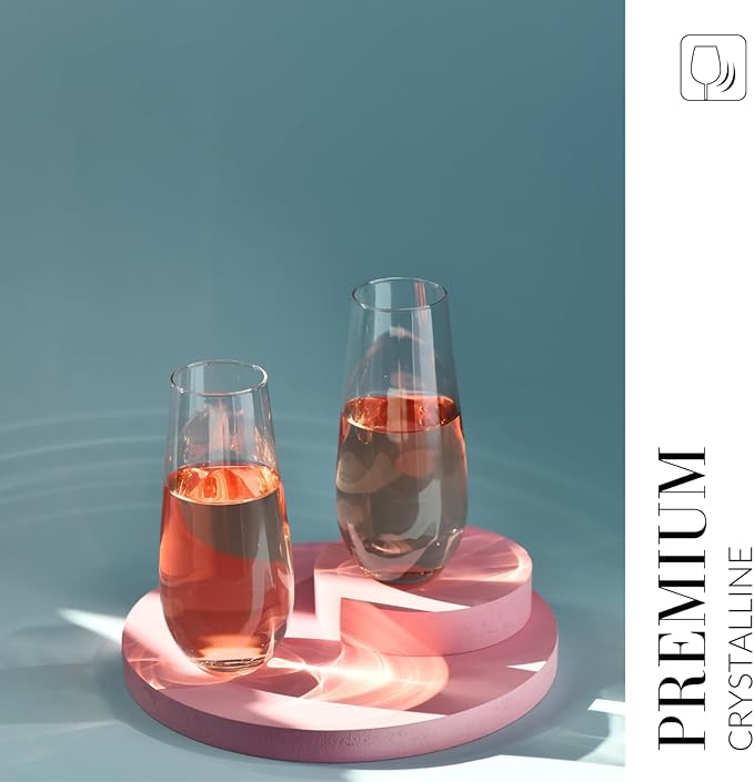 Krosno Champagne & Drink Glasses from the Harmony Collection | Set of 6 | 7.8 oz | Crystal Clear | For Home, Restaurant & Parties | Dishwasher Safe | Lead-Free Crystal Glass