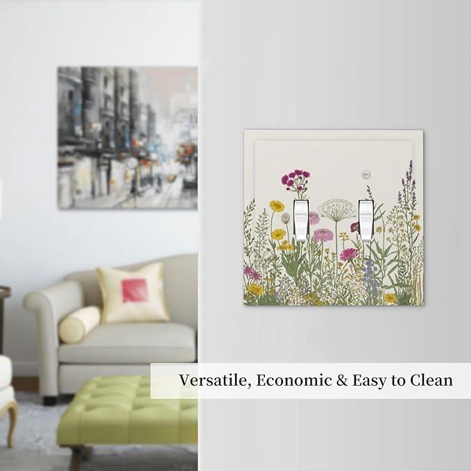 Decorative Light Switch Cover Wildflower Botanical Plant Herbs Flower 2 Gang Wall Plate Double Toggle Switch Plate Receptacle Electrical Outlet Cover Switchplate for Bathroom Livingroom（2 Pack）