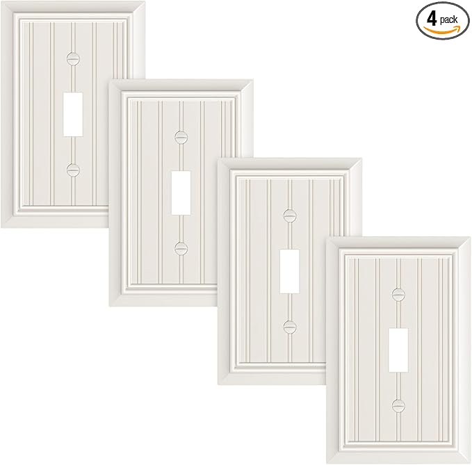 4-Pack Classic Beadboard Single Toggle Light Switch Cover Plate, Durable Natural Bamboo Fiber Decorative Switch Plate Covers, Light Almond 1 Gang Wall Plate