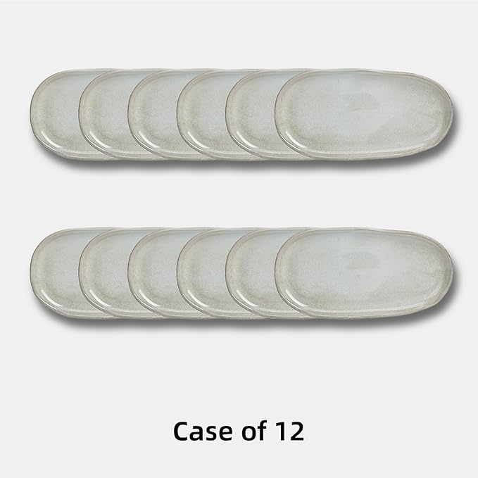 Organic Shape Highland Ceramic Serving Tray, 12pcs 11.625 * 5.125inch Handmade Reactive Glaze Stoneware Tray with Wavy Edge, for Kitchen, Microwave & Dishwasher Safe, Scratch Resistant-Grey