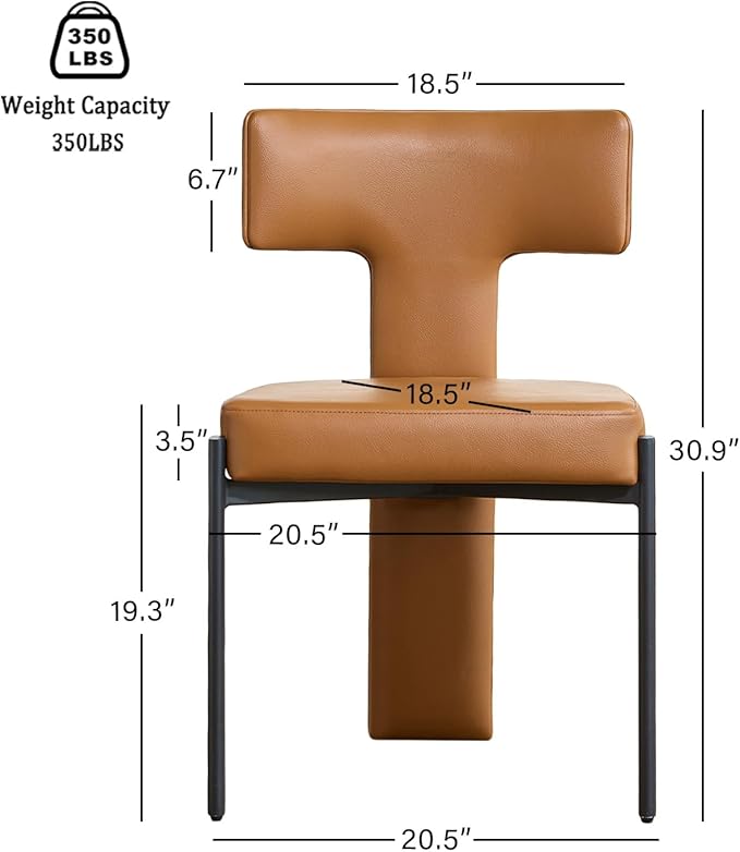 Brown Dining Chairs Set of 4,Faux Leather Dining Chairs with Soft Cushion,Comfortable Upholstered Armless Dining Room Chairs with Curved Plywood Back