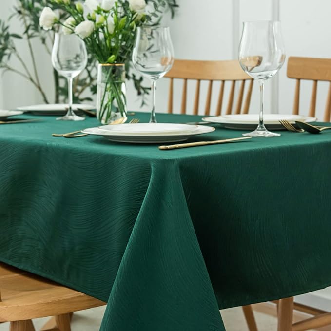 maxmill Rectangle Swirl Design Tablecloth Waterproof Spillproof Wrinkle Free Table Cloth, Kitchen Dinning Tabletop Decoration, Fabric Table Cover for Christmas Parties, 52 x 70 Inch, Hunter Green