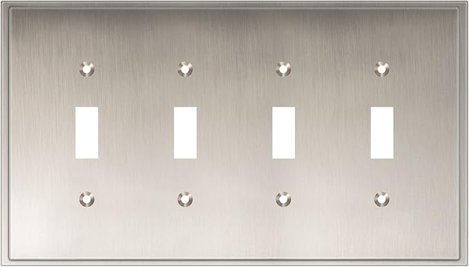 Henne Bery Soft Modern Decorative Wall Plate Switch Plate Outlet Cover (Quad Toggle, Satin Nickel)