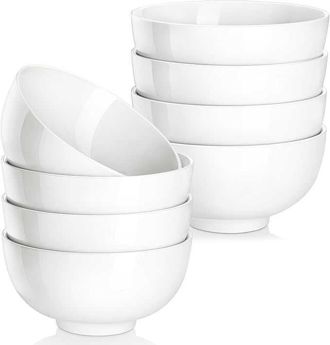 MALACASA Small White Ceramic Bowls Set of 8, 14 OZ Compact Dessert Bowls Rice Bowls Set, Ceramic Bowl for Ice Cream, Soup, Cereal, Side Dishes, Dishwasher & Microwave Safe