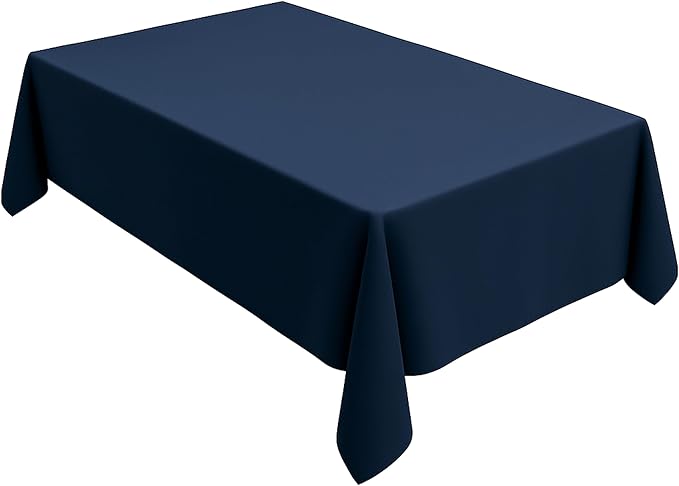 Navy Table Set for 6 with Tablecloth, White Square Dinner Plates, Bowls & Gold Candle Holders – Modern Navy & White Tablescape for Shabbat, Holidays, Dinner Parties & Events