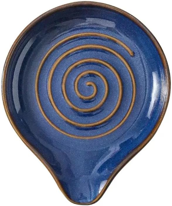 6-Inch Ceramic Spoon Rest - Heat Resistant, Non-Slip for Kitchen Utensils, Spoon Holder Stovetop, Dishwasher Safe - Elegant Spiral Design Blue, Housewarming Gift