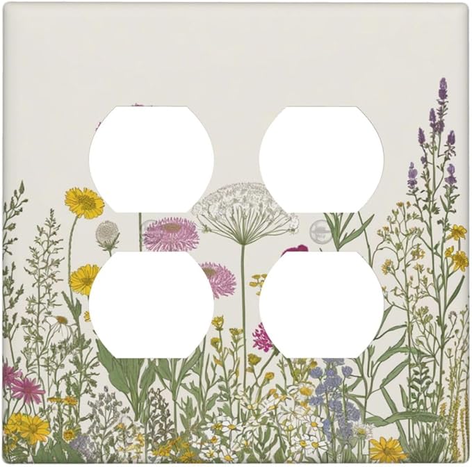 Light Switch Cover Wildflower Botanical Plant Herbs Flower 2 Gang Decorative SwitchPlates Double Duplex Wall Plates Switch Plates and Outlet Covers for Bathroom Livingroom Decor