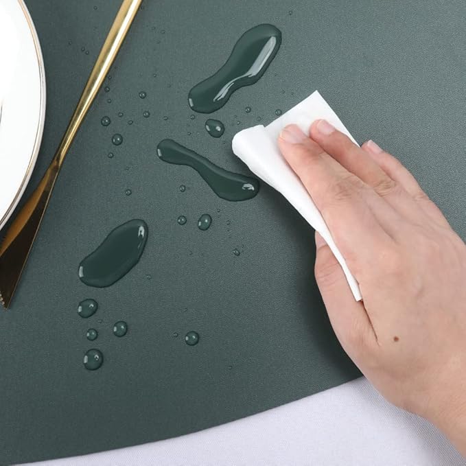 Leather Placemats for Dining Table Set of 2, Heat Resistant Easy to Clean Wipeable Waterproof Washable Modern Placemats for Kitchen Diner Table, Non Slip Anti-Skid Irregular Table Mats, Green