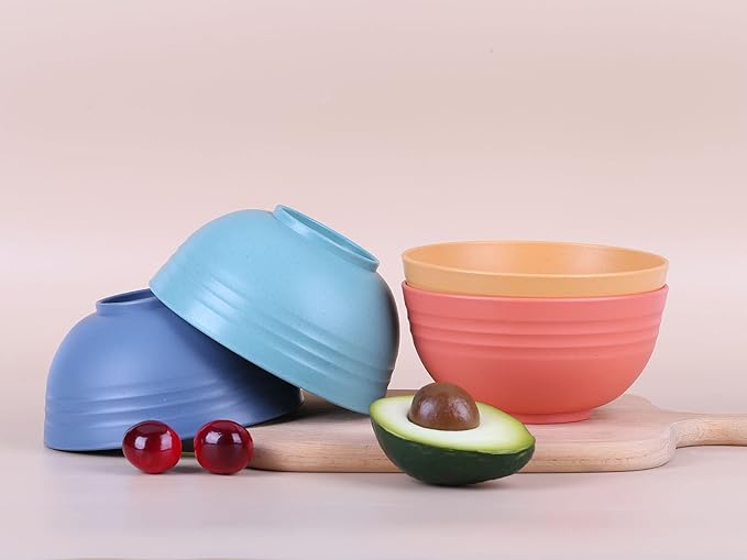 LuckyZone Unbreakable Cereal Bowls - 24 oz Reusable Wheat Straw Bowl Set of 4 - Dishwasher & Microwave Safe - Perfect for Cereal, Soup and Rice - BPA Free, Healthy & Eco-Friendly (4 Color_H)