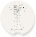 Absorbent Soapstone Car Coaster, Save Your World, Minimalist Black and White Floral Design, Ceramic Coaster