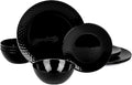 Dinnerware Sets for 4, Light & Durable 12 Pieces Opal Glass Plates and Bowls Set, Dishwasher and Microwave Safe Dish Dinning Ware, Thin but Strong Geometric Faceted Black