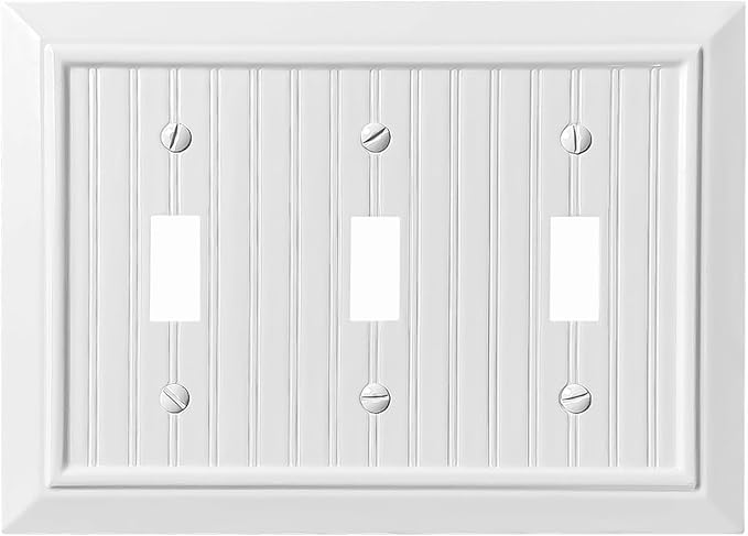 Beadboard Outlet Covers Wall Plates, Bamboo Fiber Light Switch Covers, Natural Material Electric Receptacle Decorative Switch Plate Outlet Cover (Pure White, 3 Gang Toggle 1 Pack)