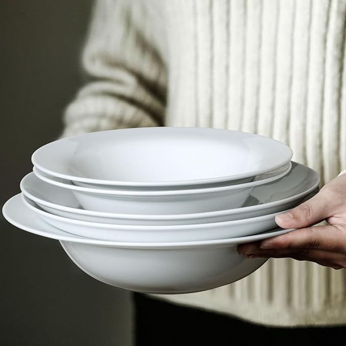 Large Pasta Bowls, 50 Ounces Big Salad Bowls, 10.7 inch White Soup Bowls, Ceramic Serving Bowl Set of 4, Wide and Shallow Bowls Set, Microwave and Dishwasher Safe