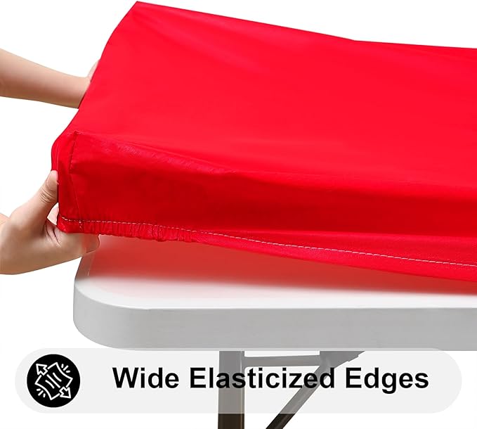 Smiry Rectangle Tablecloth, Elastic Fitted Flannel Backed Vinyl Tablecloths for 6ft Folding Tables, Waterproof Wipeable Table Covers for Indoor, Outdoor, Picnic and Camping (Red, 36"x72")