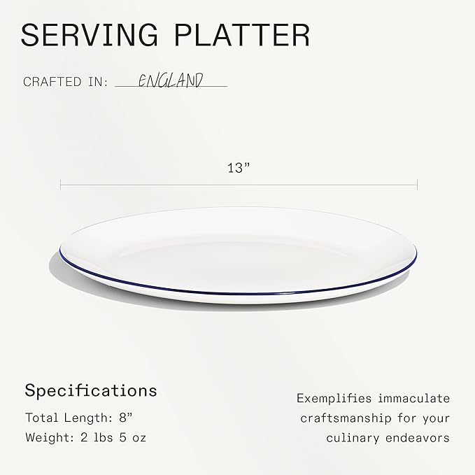 Made In Cookware - Serving Platter - White With Navy Rim- Porcelain England