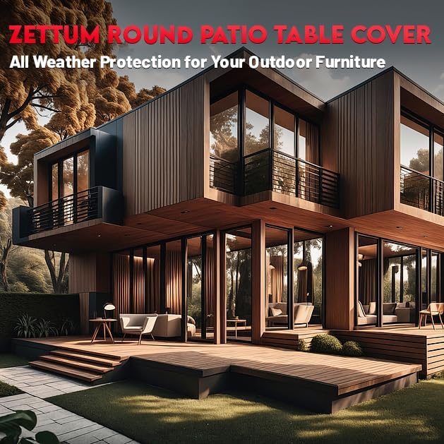Zettum Round Patio Table Cover 110 Inch - 600D Outdoor Furniture Cover Round Waterproof & Heavy Duty, Lawn Furniture Set Covers Large for Outside Dining Table and Chairs Seating - 110 x 110 x 28 Inch