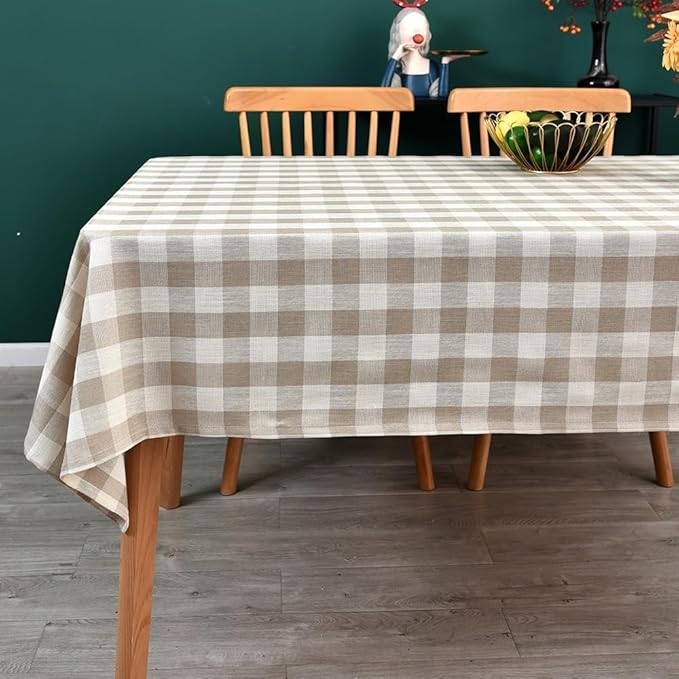 Gingham Table Cloth for Rectangle Tables Beige Checkered Plaid Tablecloth Heavy Duty Cotton Blend Washable & Wrinkle Table Cover for Outdoor Kitchen Dining Picnic Camping (60x120 Inch)