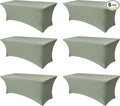 Stretch Table Cover for 6 Foot Rectangle Tables-6 Pack Sage Spandex Fitted Tablecloth-Elastic 6ft Folding Tablecloths for Party, Vendor Booth Display, Banquet Buffet Event, Craft Trade Show