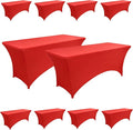 10-Pack 6ft Red Spandex Table Covers for Rectangle Standard Folding Tables - Wrinkle Resistant Stretch Tablecloths - Ultimate Fitted Table Protector for Parties, Banquet, Wedding