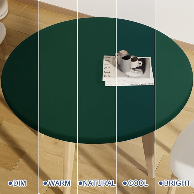 Round Spandex Tablecloth, Elastic Fitted Waterproof Tablecloths for 45"-56" Tables, Stretch Washable Picnic Table Cover for Camping, Dining, Indoor and Outdoor, Hunter Green