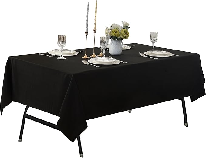 2-Pack 60x84 inch Black Table Cloths, Solid Stain and Wrinkle Resistant Oblong Tablecloth, Premium Plain Weave Polyester Fabric Rectangle Table Linen Covers for Hotel, Banquet