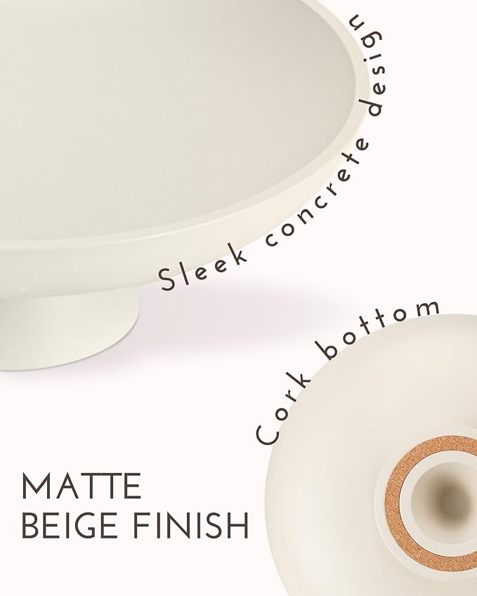 11.81" Pedestal Fruit Bowl, Concrete Large Decorative Fruit Bowls, Modern Fruit Bowl For Kitchen Counter, Footed Entryway Bowl For Keys, Cream White Decorative Entryway Table Bowl-Beige