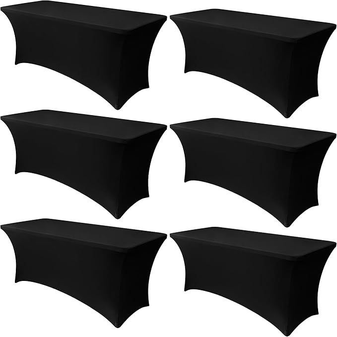 Obstal 6 Pack Stretch Spandex Table Covers for 4 Foot Tables - 4 FT Universal Rectangular Fitted Tablecloth Protector for Wedding, Banquet, Party (Black, 48 Length x 24 Width x 30 Height Inches)
