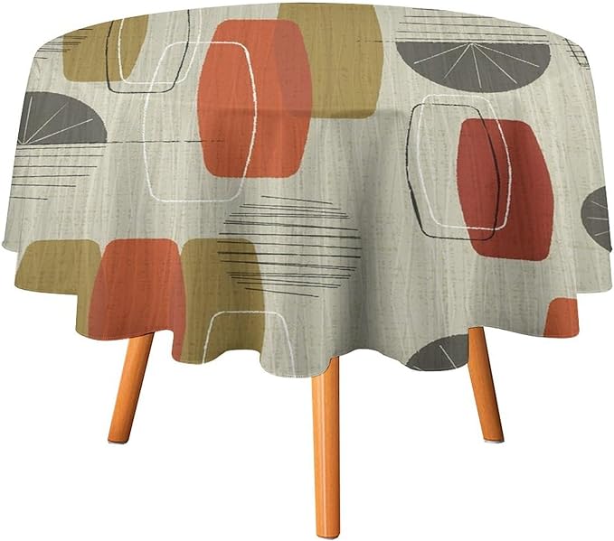Retro Medieval Bohemian Round Tablecloth, Modern Mid Century Geometric Abstract Print Tablecloth for Home Party Dining Room Kitchen Decor 36Inch(90cm)