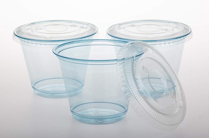 Golden Apple, 9oz-50sets Blue Plastic Cups with Clear Flat no Hole lids…