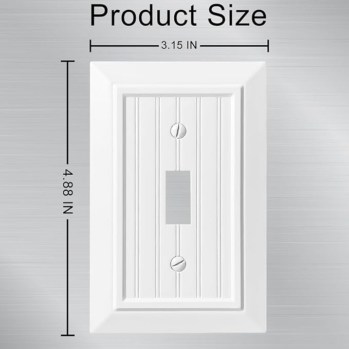 Beadboard Outlet Covers Wall Plates, Bamboo Fiber Light Switch Covers, Natural Material Electric Receptacle Decorative Switch Plate Outlet Cover (Pure White, 1 Gang Toggle 4 Pack)