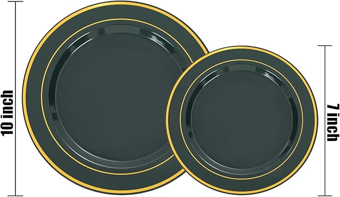 NOCCUR 200PCS Green Plastic Plates for 100 Guests - Include 100PCS 10" Dinner/ 100PCS 7" Dessert Disposable Plates Heavy Duty - Ideal for Party/Wedding