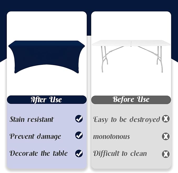 HAISIWLKJ 3 Pack Table Cloth 6ft Navy Blue Tablecloths for Rectangle Folding Table Spandex Fitted Stretch Cover Wrinkle Resistant Washable Protector for Party, Wedding, Banquet, Festival.