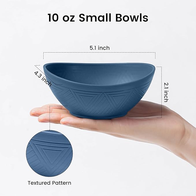 Wheat Straw Small Bowls Set of 4 - Unbreakable Snack Bowl, Dessert Bowl, 10 OZ Plastic Bowls Reusable, Microwave and Dishwasher Safe for Kitchen (Multicolor)