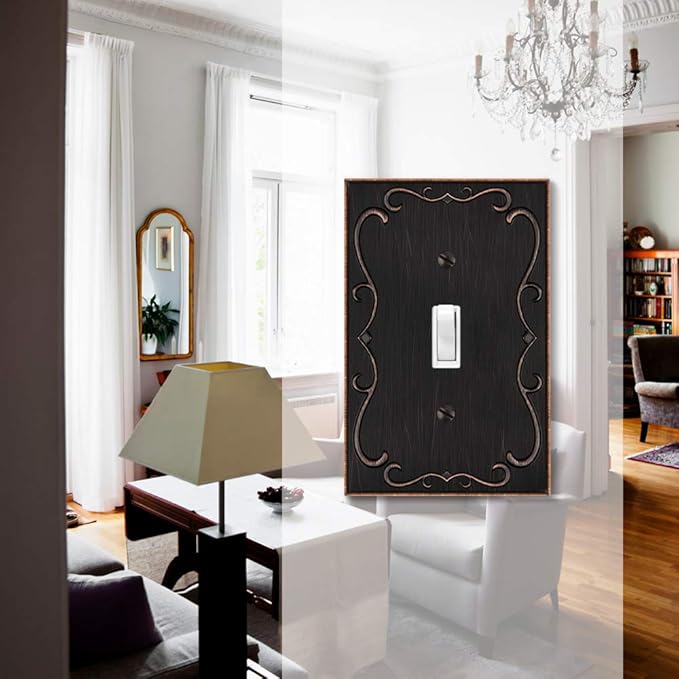 French Cabriole Decorative Wall Plate Switch Plate Outlet Cover (Single Toggle, 2 Pack, Aged Bronze)