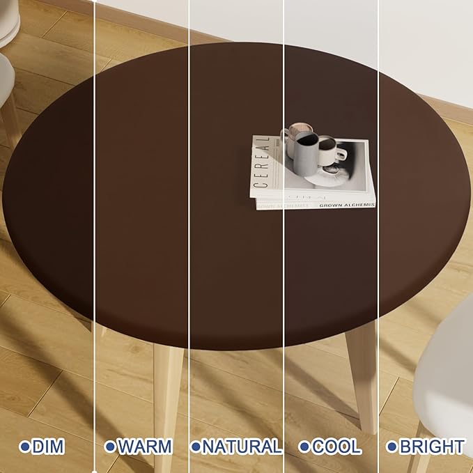 Round Spandex Tablecloth, Elastic Fitted Waterproof Tablecloths for 57"-68" Tables, Stretch Washable Picnic Table Cover for Camping, Dining, Indoor and Outdoor, Coffee