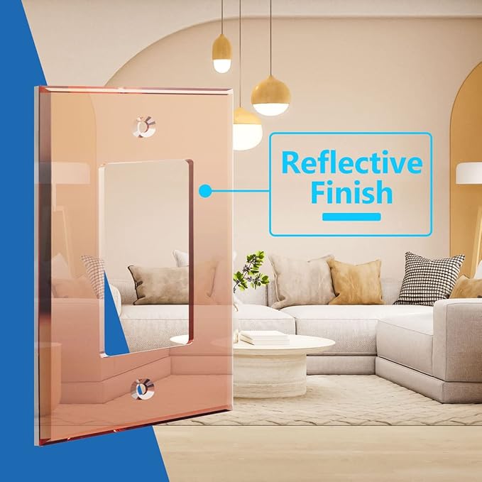 LIDER Reflective Acrylic Decorator Wall Plate, Mirrored Light Switch Plate, Plexiglass Outlet Cover, Acrylic Glass, Oversized 1-Gang 5.25" x 3.44", LWP-31O-ARG, Rose Gold