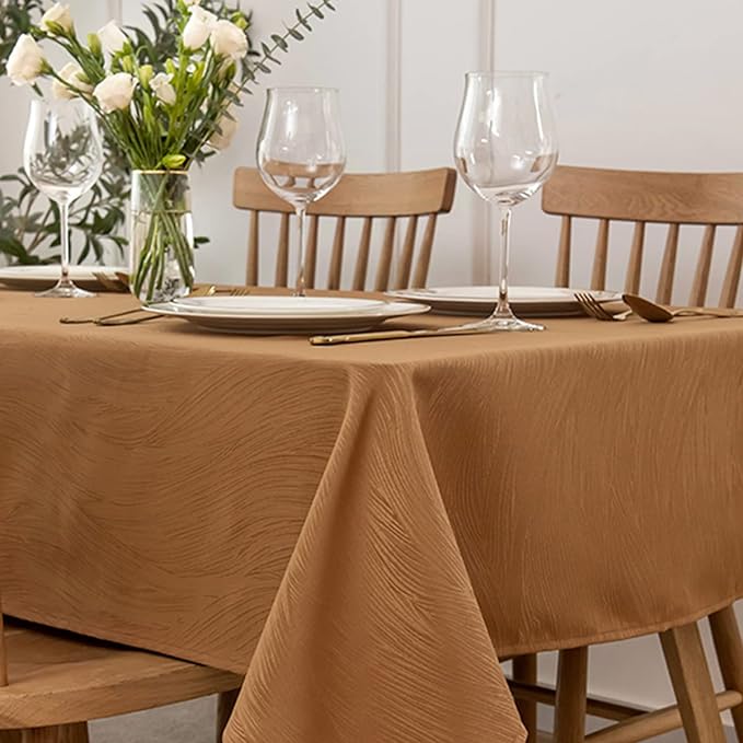 maxmill Harvest Jacquard Tablecloth Swirl Design Water Resistance Antiwrinkle Heavy Weight Soft Table Cloth for Fall Harvest Thanksgiving Parties Event Holiday Dinner Square 52 x 52 Inch, Fall Leaf