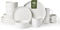 Famiware Nebula Dinnerware Sets with Mugs, Service for 4 (16 Pieces), Fine Stoneware Plates and Bowls Sets, Microwave and Dishwasher Safe Dishes Set, White