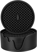 ME.FAN Silicone Coasters [6 Pack] Thickened Drink Coasters with Holder - Cup Mat - Non-Slip, Non-stick, Stay Put, Deep Tray - Prevents Furniture and Tabletop Damages(Black)