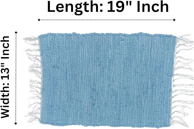 Perilla Home Placemat Set of 4 - Cotton Linen Blend Square Placemats - Farmhouse Rustic Woven Bohemian Machine Washable Table Mats with Tassels for Dining Table Decor (Sky Blue)