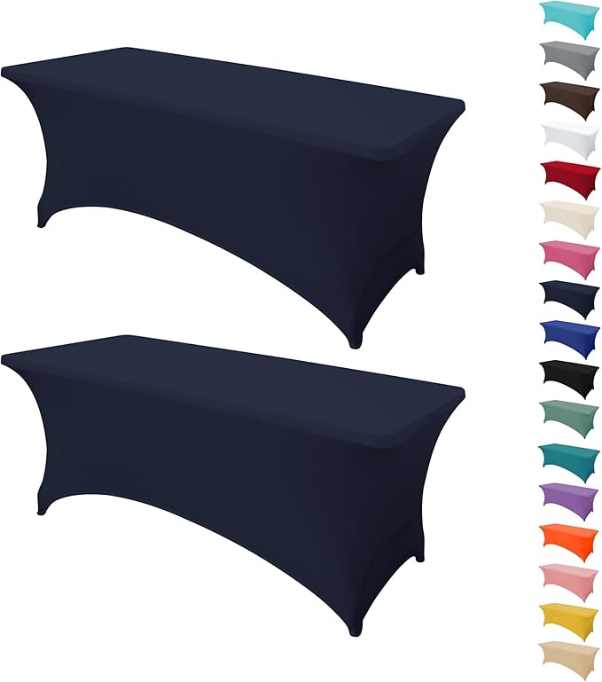 2Pack 6FT Table Cloth for Rectangular Fitted Events Stretch Navy Blue Table Covers Washable Spandex Tablecloth Protector for Party, Wedding, Cocktail, Banquet, Festival