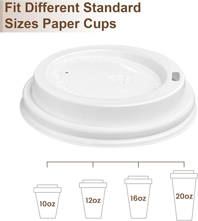 180 Pack Coffee Cup Lids - Disposable Coffee Lid, White Plastic Lids for 10, 12, 16, 20, 24 oz Paper Cups, Leak Proof Cup Lid 3.54 Inches/90 mm Diameter