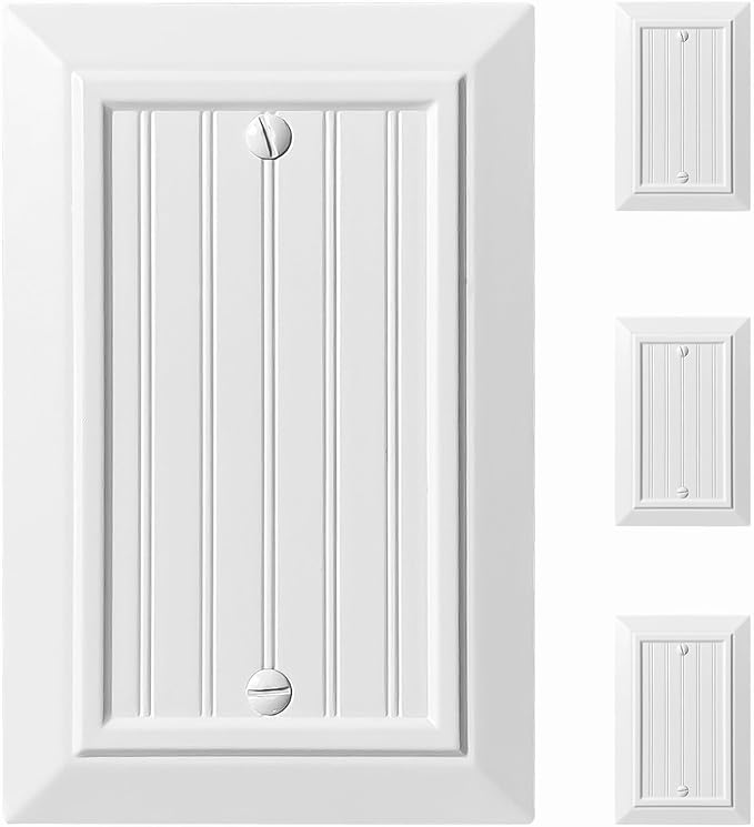 Beadboard Outlet Covers Wall Plates, Bamboo Fiber Light Switch Covers, Natural Material Electric Receptacle Decorative Switch Plate Outlet Cover (Pure White, 1 Gang Blank 4 Pack)