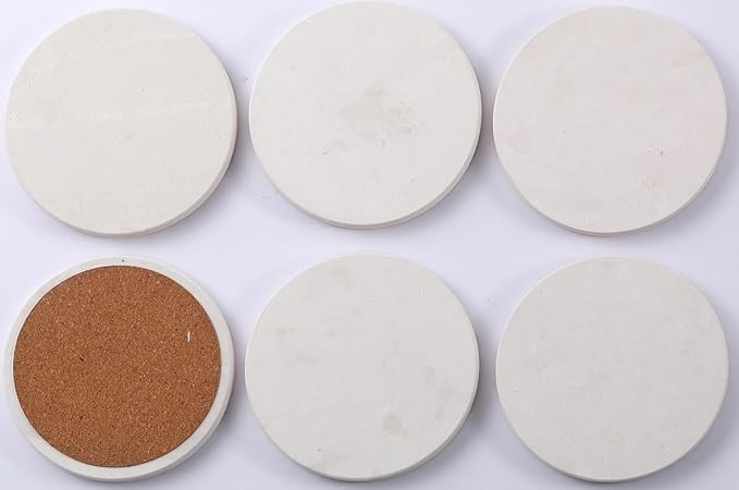 Limestone Water Absorbing Marble Coaster Set - Pack of 6 Absorbs Condensation and Spills Effectively Neutral Color Tone Complements Home Decor and bar Ideal