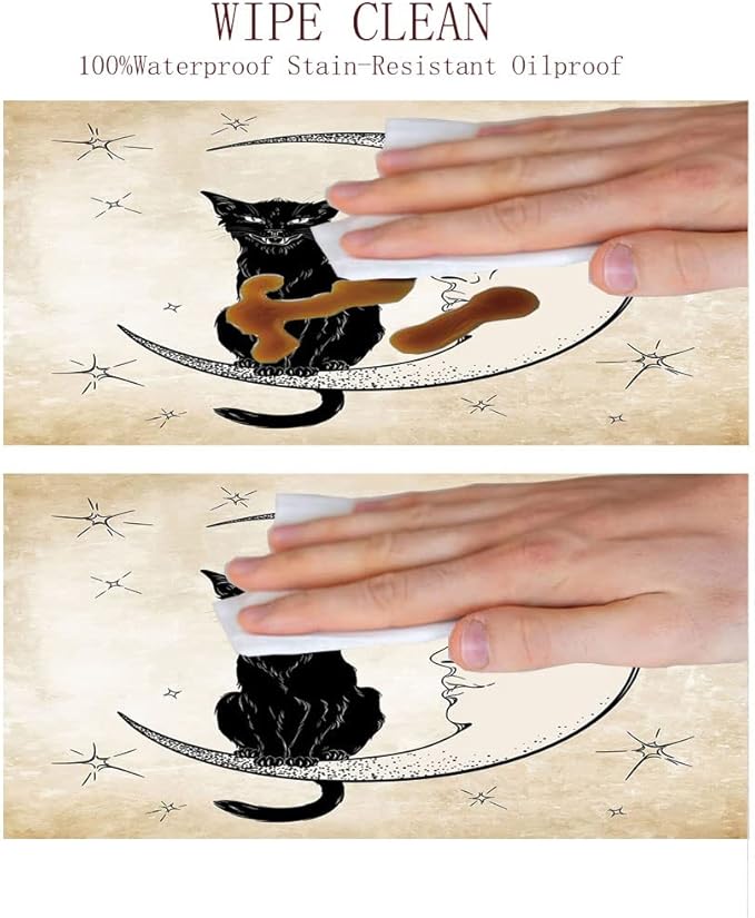 Round Tablecloth, Moon Tablecloth for Side Table, Black Cat Sitting on White Crescent Moon, Fit Round Tables 61inch Diameter, for Restaurant Picnic Indoor and Outdoor Use, Sand Brown Black