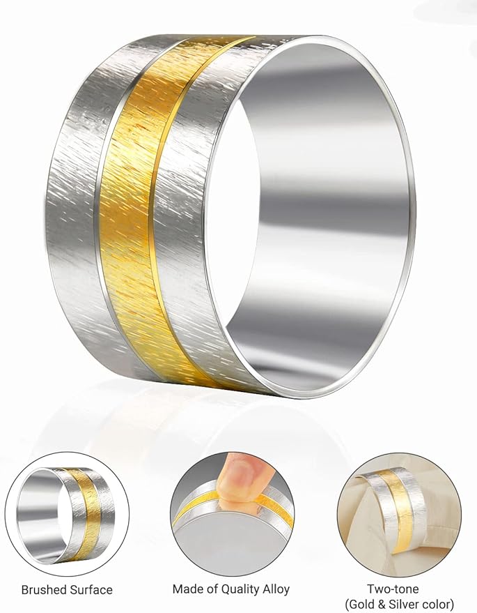 6 Pack Two Tone Textured Napkin Rings Holders Décor Dinner Party Wedding Christmas Gathering (Two Tone-6PCS)