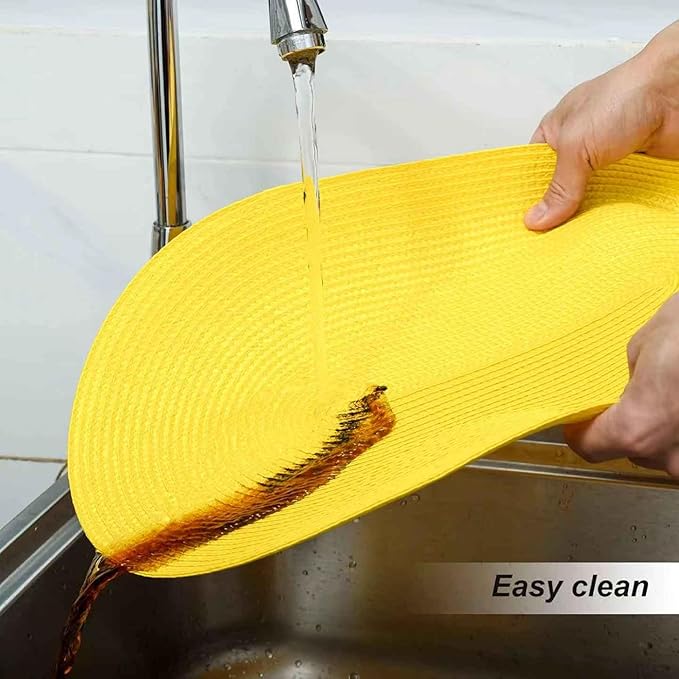 FunWheat Oval Braided Placemats Set of 8 Table Mats for Dining Tables Washable Heat Resistant Place Mats for Indoor Outdoor Use 12 x18 Inch(Oval Yellow, 8pcs)