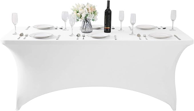 Fokitut 6 Pack Spandex Table Cover for 6FT Table Universal Fitted Stretch Tablecloth for Party, Banquet, Wedding and Events-White