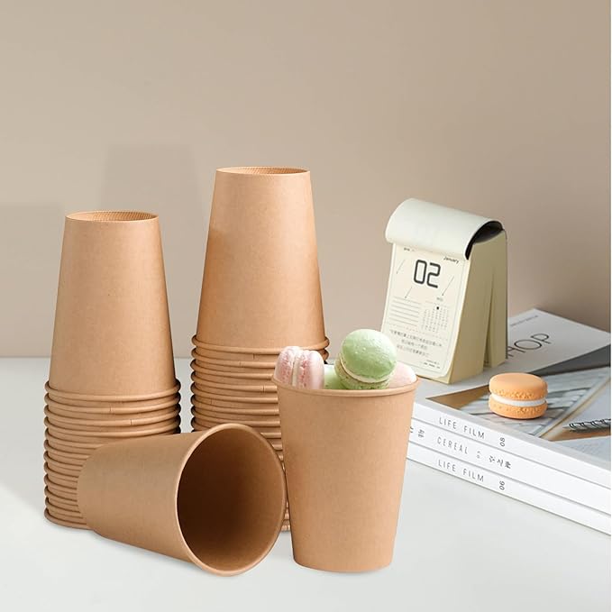 300 Pack 8 oz Paper Coffee Cups, Disposable Kraft Coffee Cups, Hot/Cold Drinking Cup for Water, Coffee, Juice