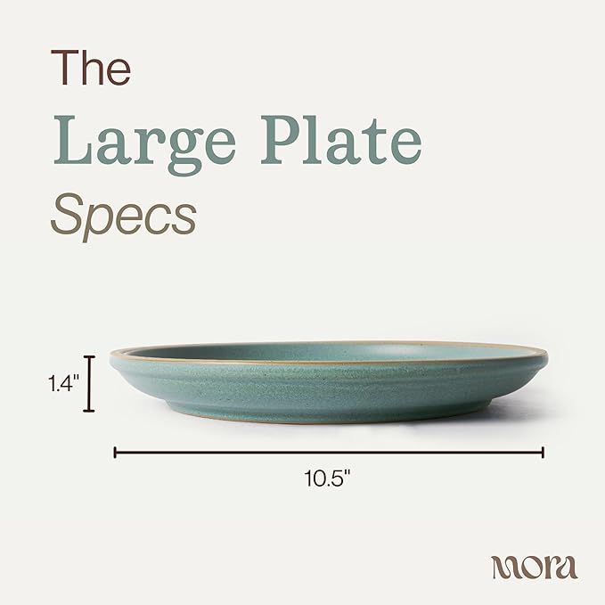 MORA Large Plates Set of 4, 10.5 inch Ceramic Pottery Dinner Plates - Microwave, Oven and Dishwasher Safe - Iris
